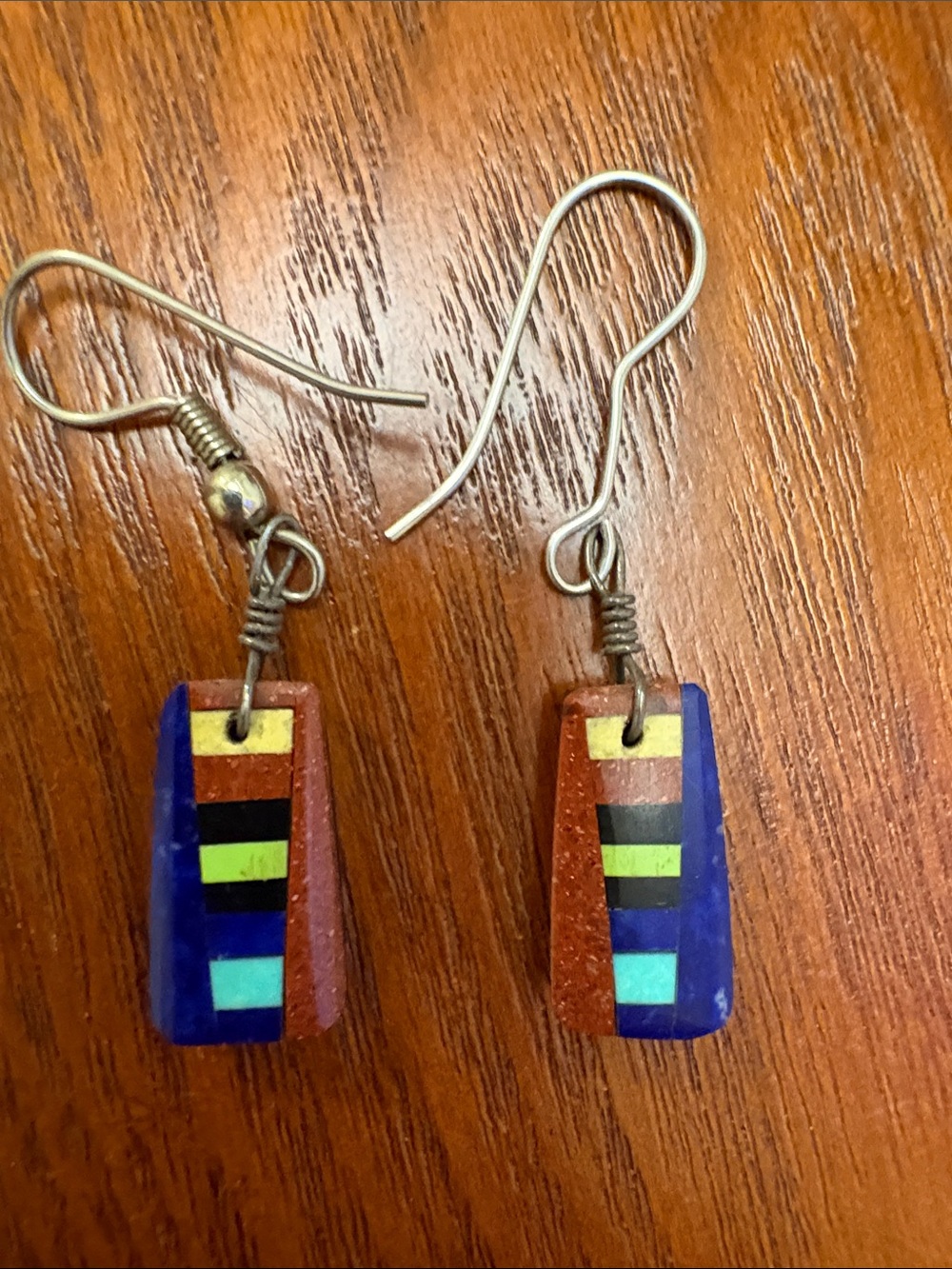 Blue Multi-Color Inlay Dangle Earrings